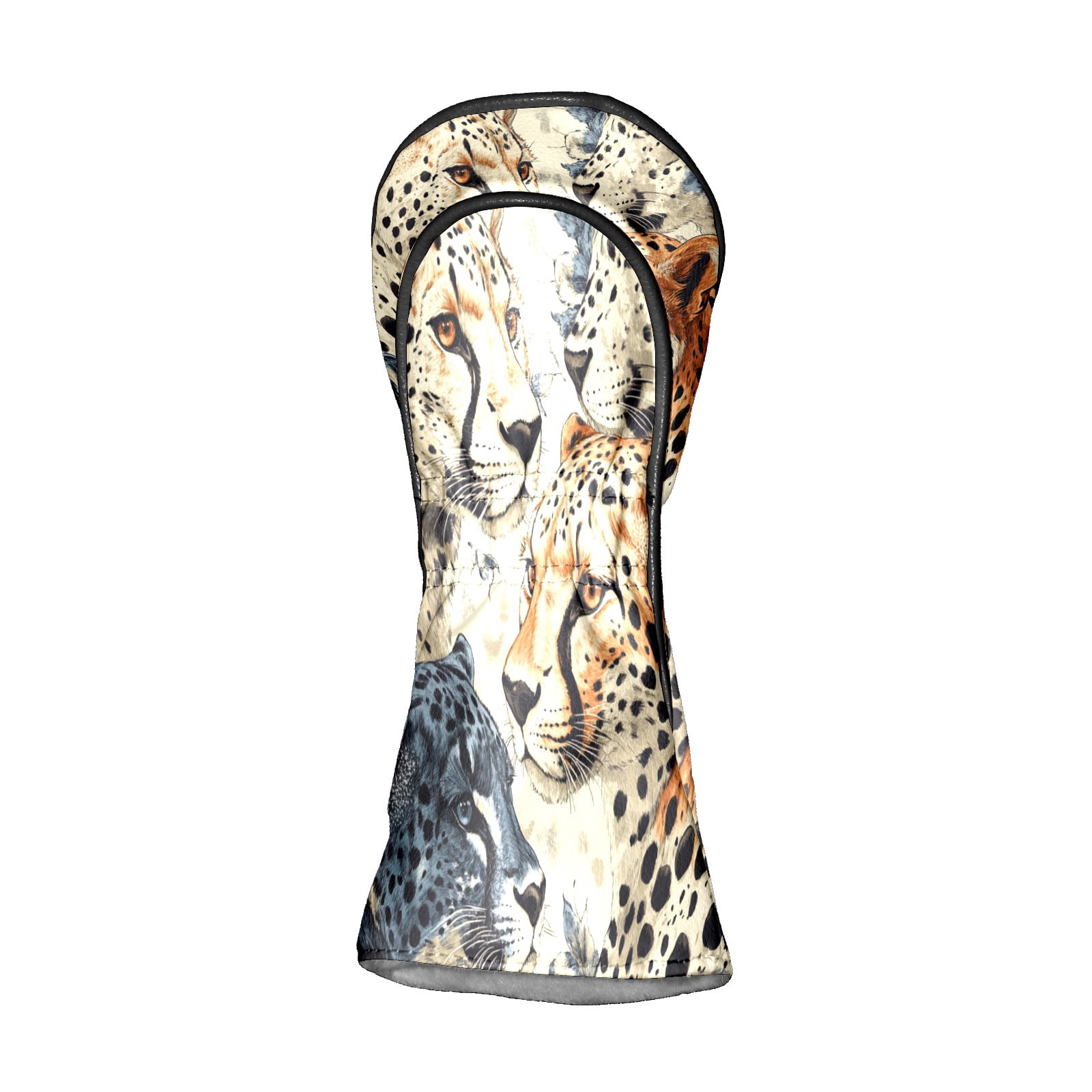 Golf Club Covers PU Leather Waterproof Head Covers for Fairway Woods Hybrids Leopard Face