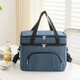 thumbnail image 4 of Bolsa térmica térmica islante para adultos - doble compartimento, gris/azul marino, 26x21x19cm con correa ajustable para trabajo de oficina y picnics, 4 of 6