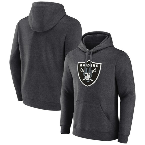 Men's Charcoal Las Vegas Raiders Primary Logo Fitted Pullover Hoodie
