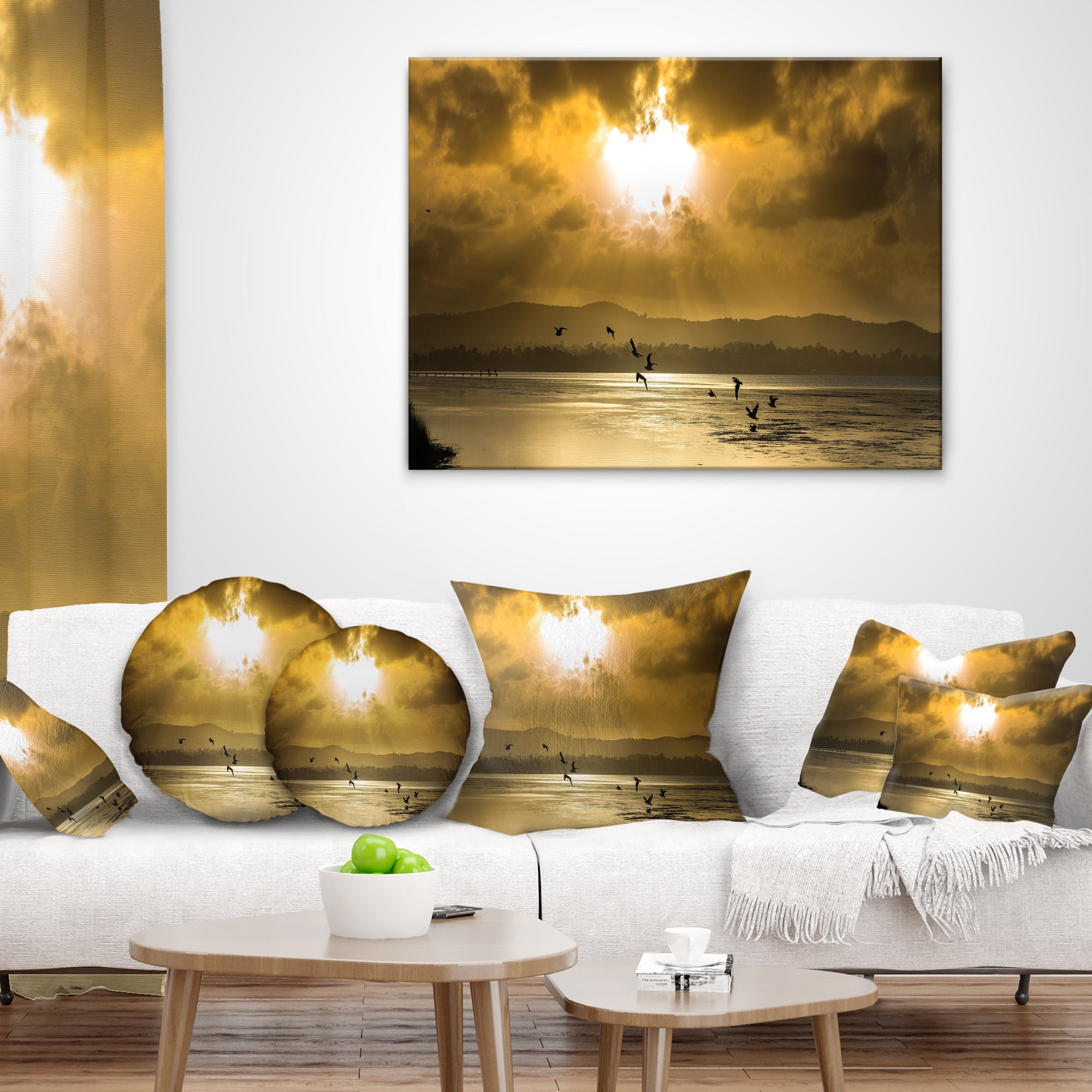 Designart Glittering Sun Among heavy Clouds - Seashore Throw Pillow - 18x18