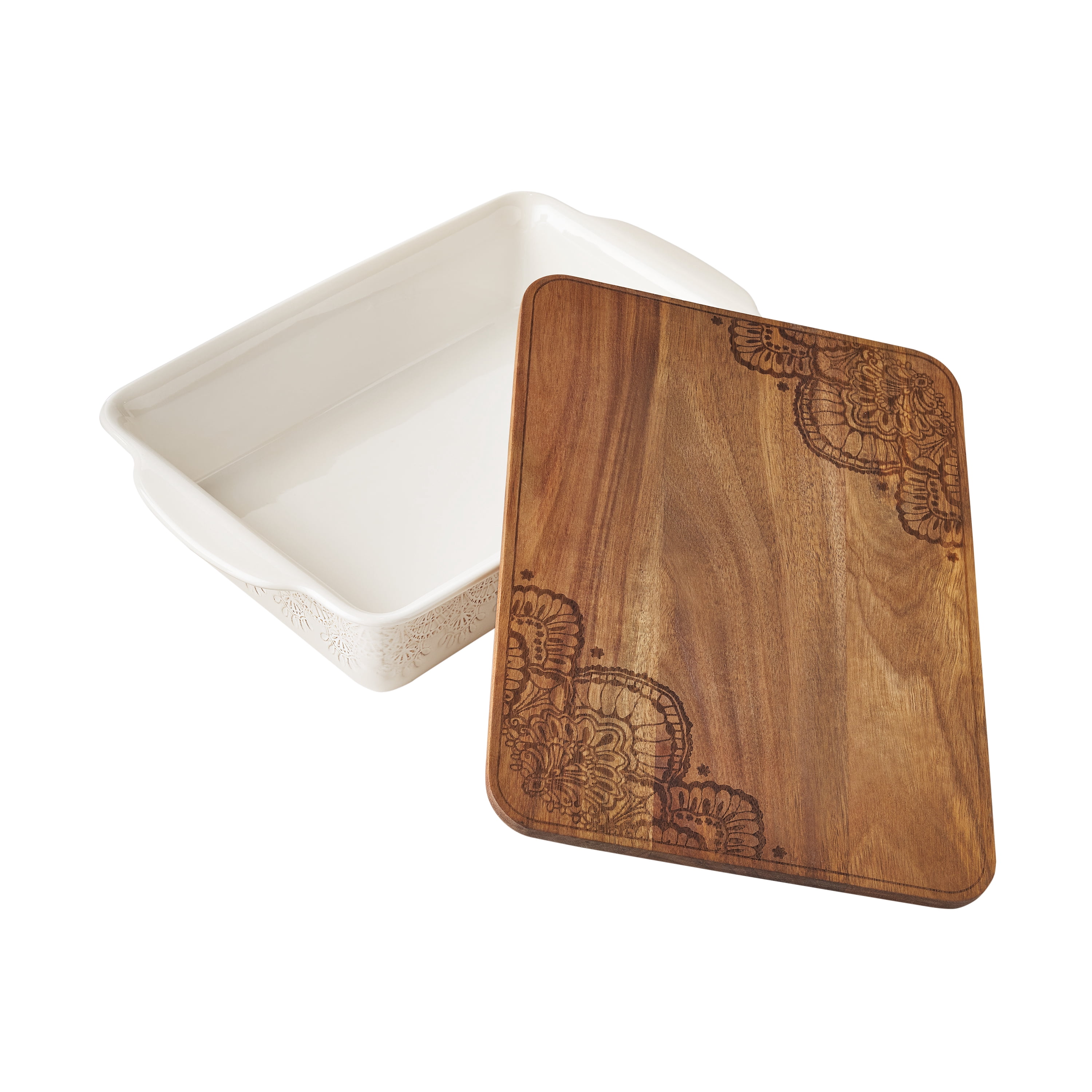 The Pioneer Woman Vintage Lace 10-Piece Ceramic Bakeware and Storage Set, Linen
