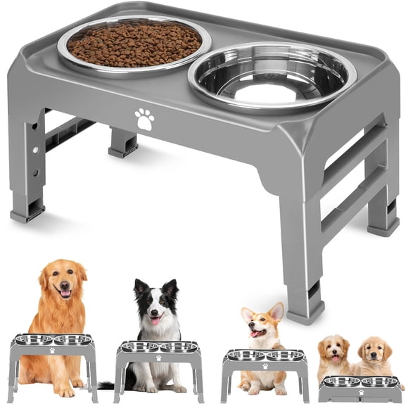 Soporte elevado para cuencos AIRMX para perros, ajustable con 2 piezas de acero inoxidable