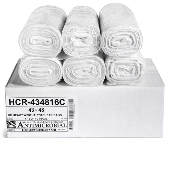 Aluf Plastics HCR-434816C Bolsas enrollables sin núcleo selladas con estrella de alta densidad, polietileno de 56 gal, 43" x 48", transparente (paquete de 200)