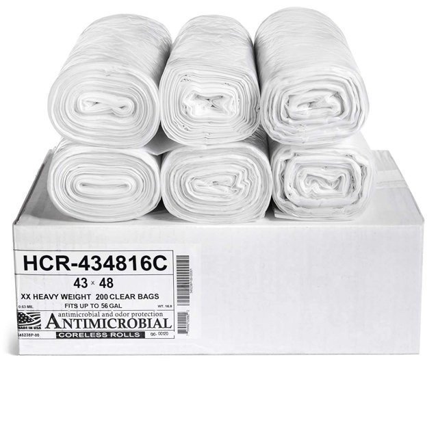 Aluf Plastics HCR-434816C Bolsas enrollables sin núcleo selladas con estrella de alta densidad, polietileno de 56 gal, 43" x 48", transparente (paquete de 200)