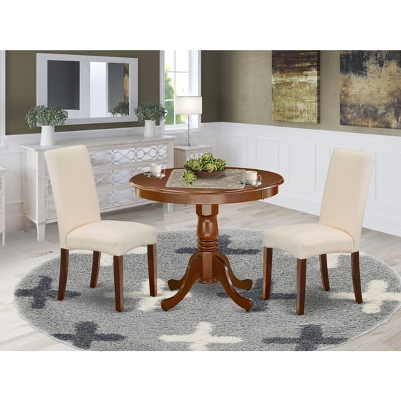 Round Dining Table Set 36 Inch - 3Pc Coastal Craftsman Table & Chairs - Mahogany finish