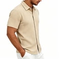 thumbnail image 4 of Men’s Jacquard Knit Button Down Shirts Breathable Stretch Business Casual Short Sleeve Shirt Big and Tall Size S-3XL Khaki, 4 of 7