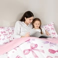 thumbnail image 6 of Homewish Kawaii Bow Tie Bedding Comforter Set,Ribbon Bowknot Twin Comforter Sets,White Pink Bedding Set For Girl Kids,Luxury Bedroom Decor Reversible,2pcs, 6 of 9