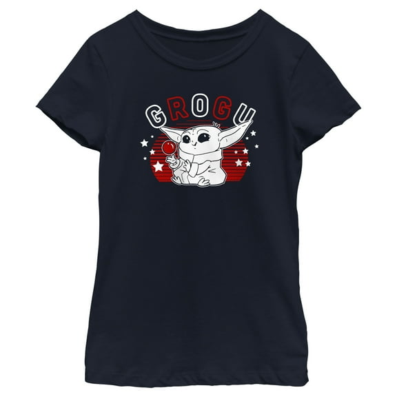 Girl's Star Wars: The Mandalorian Fourth of July Cute Grogu  Graphic Tee Navy Blue Medium