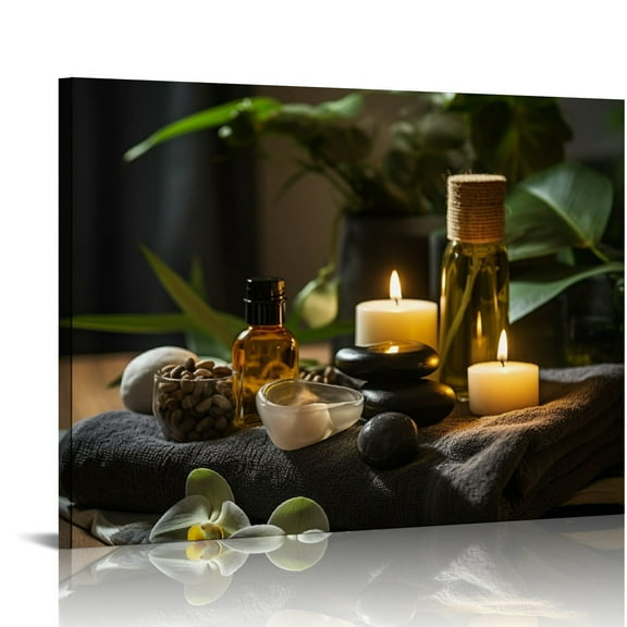 JRXY Bathroom Wall Art Zen Bathroom Decor Zen Meditation Stone Canvas Prints Bathroom Pictures for Wall Zen Spa Painting Modern Artwork Home Decoration for Bathroom Spa Yoga Room 16x12in