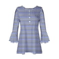 thumbnail image 4 of RXIRUCGD Blouse T-Shirt Décontractée à Rayures Mode Imprimée Col en V Manches Courtes Ample, Bleu, Taille : L, 4 of 5