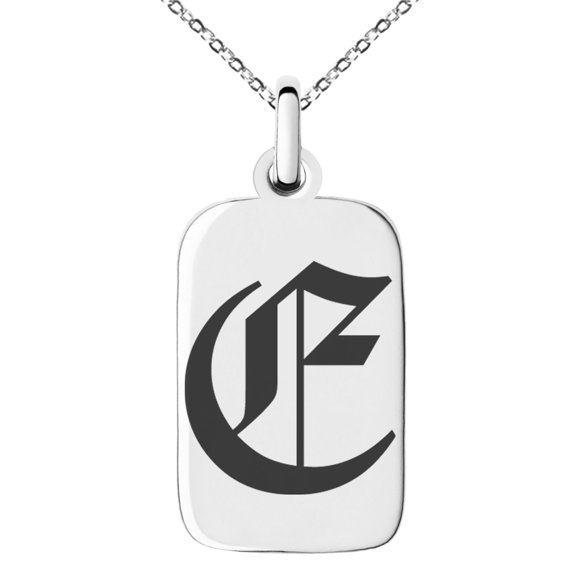 Stainless Steel Letter E Initial Old English Monogram Engraved Small Rectangle Dog Tag Charm Pendant Necklace