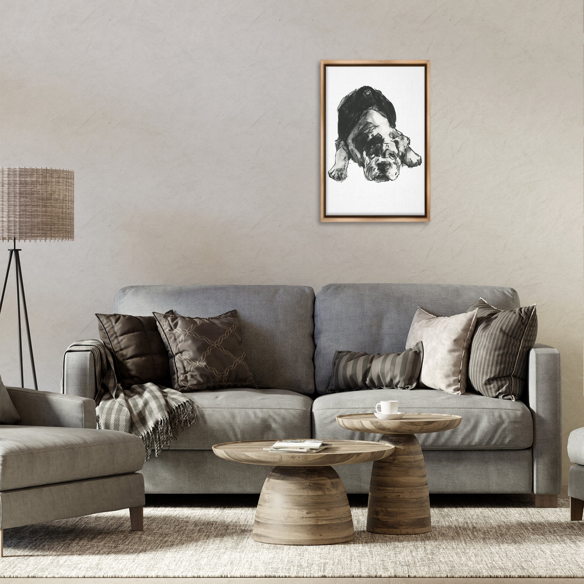 Stupell Industries Bulldog Drawing Portrait Animals & Insects Drawing Brown Floater Framed Canvas Art Print Wall Art, 17 x 25