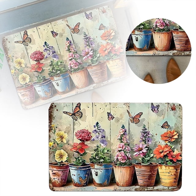 Modern 3D Floral Print Doormat Set High Absorbency Machine Washable Entryway Carpet And Bath Rug For Indoor