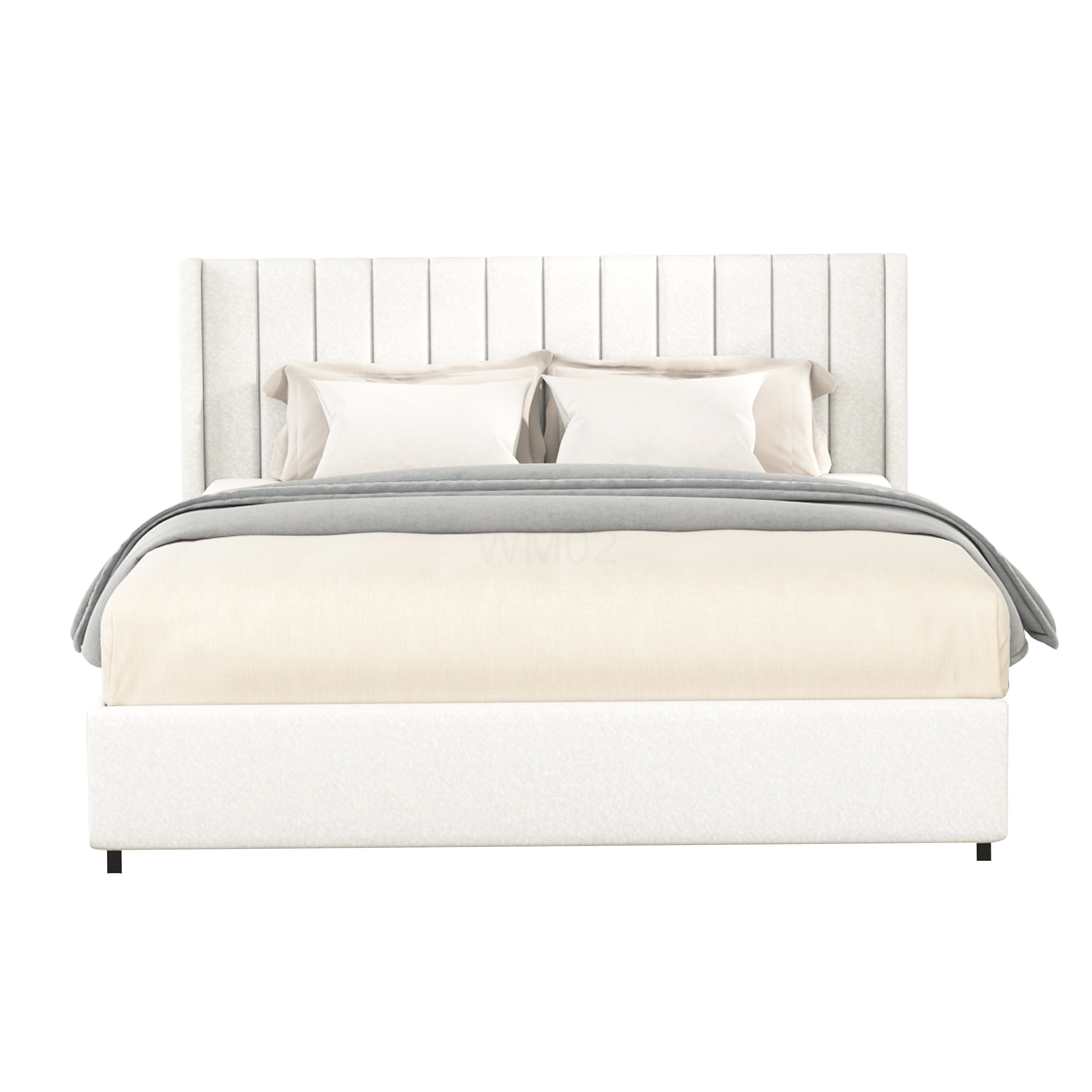 Ivory Queen Upholstered Storage Bed Frame with Wingback Headboard, 4 Large Drawers, Wood Slat Support, No Box Spring Needed