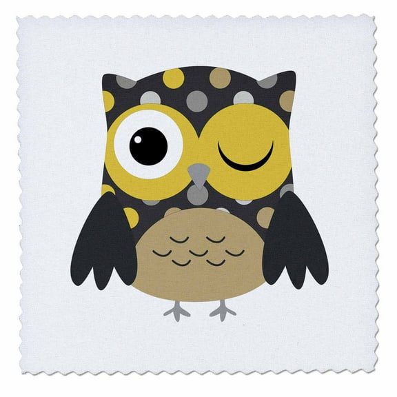 3dRose Cute Yellow Polka Dot Owl - Quilt Square, 8 by 8-inch
