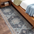 thumbnail image 3 of 3x10 Washable Oriental Runner Rug, Waterproof Floral Stain Resistant Non-Shedding Carpet for Hallway Bedroom Kitchen, Blue/Teal/Orange, 3 of 12