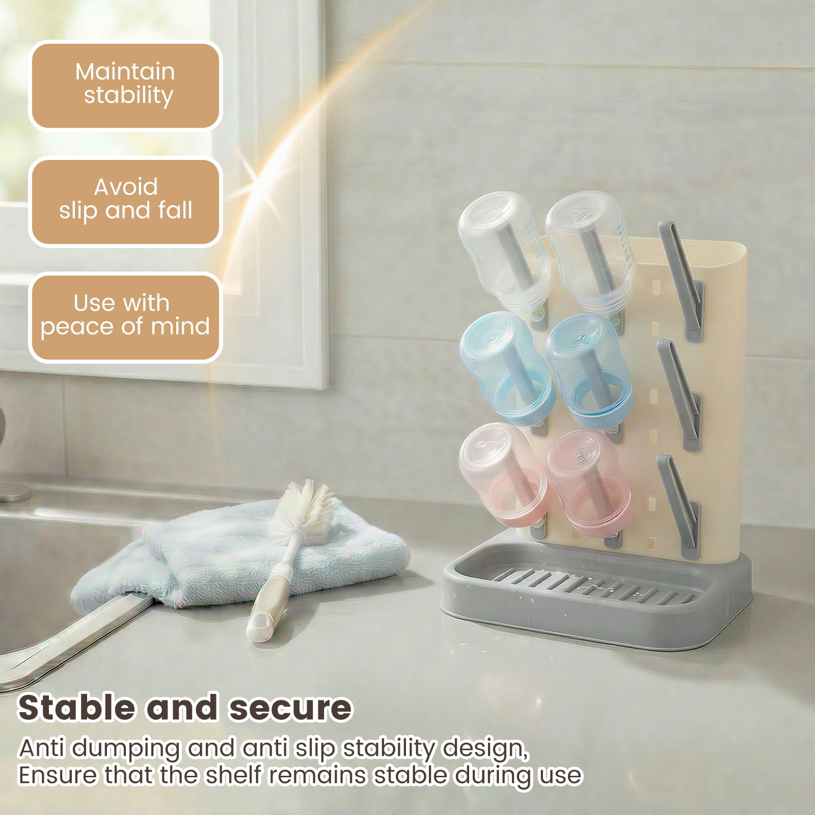 Bottle Drying Rack with 20 Hooks Space Saving Kitchen Bottles Rack Dryer Vertical Bottle Holder Organizer for Countertop Storage Accessories