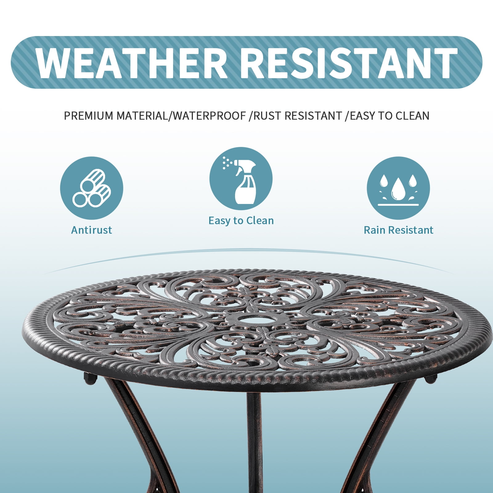 Withniture 3-Piece Bistro Table and Chairs Set of 2 Outdoor Furniture Patio Bistro Set, Bronze