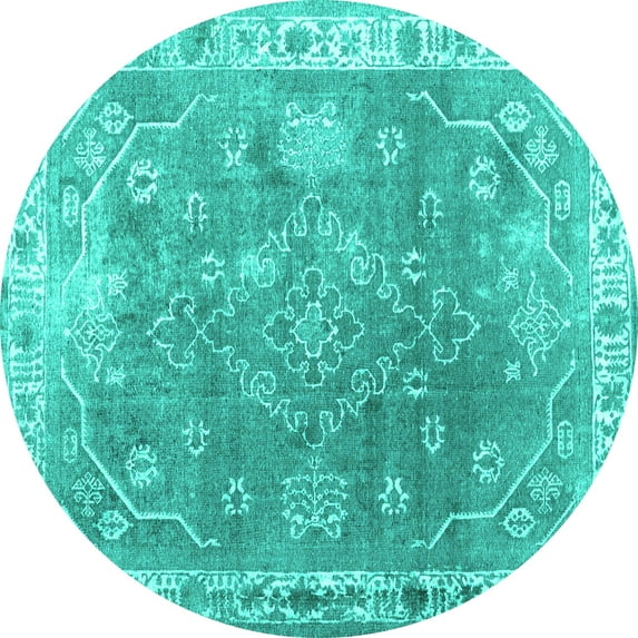 Ahgly Company Indoor Round Abstract Turquoise Blue Contemporary Area Rugs, 4' Round