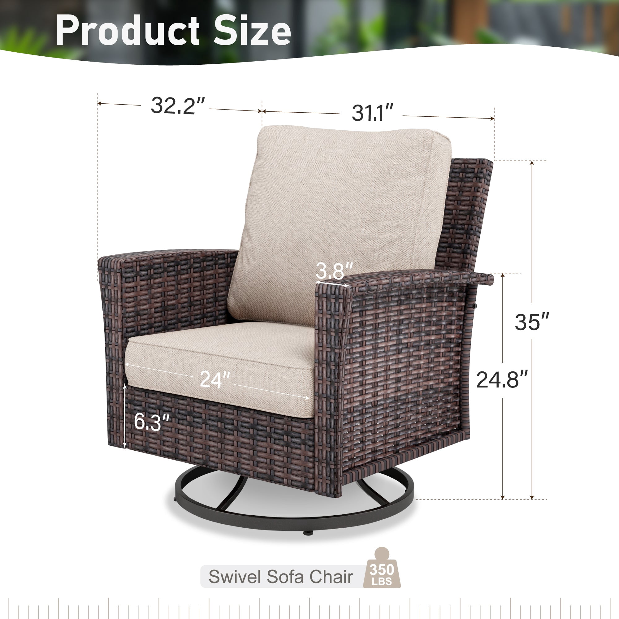 2-Piece Outdoor Swivel Chairs, Wicker Patio Club Lounge Chairs With Backrests & Cushions for Garden, Pool, Porch, Yard, Beige