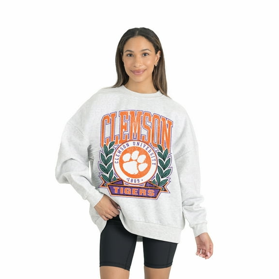 Women's Gameday Couture Gray Clemson Tigers Premium Fleece Drop Shoulder Oversized Pullover Sweatshirt