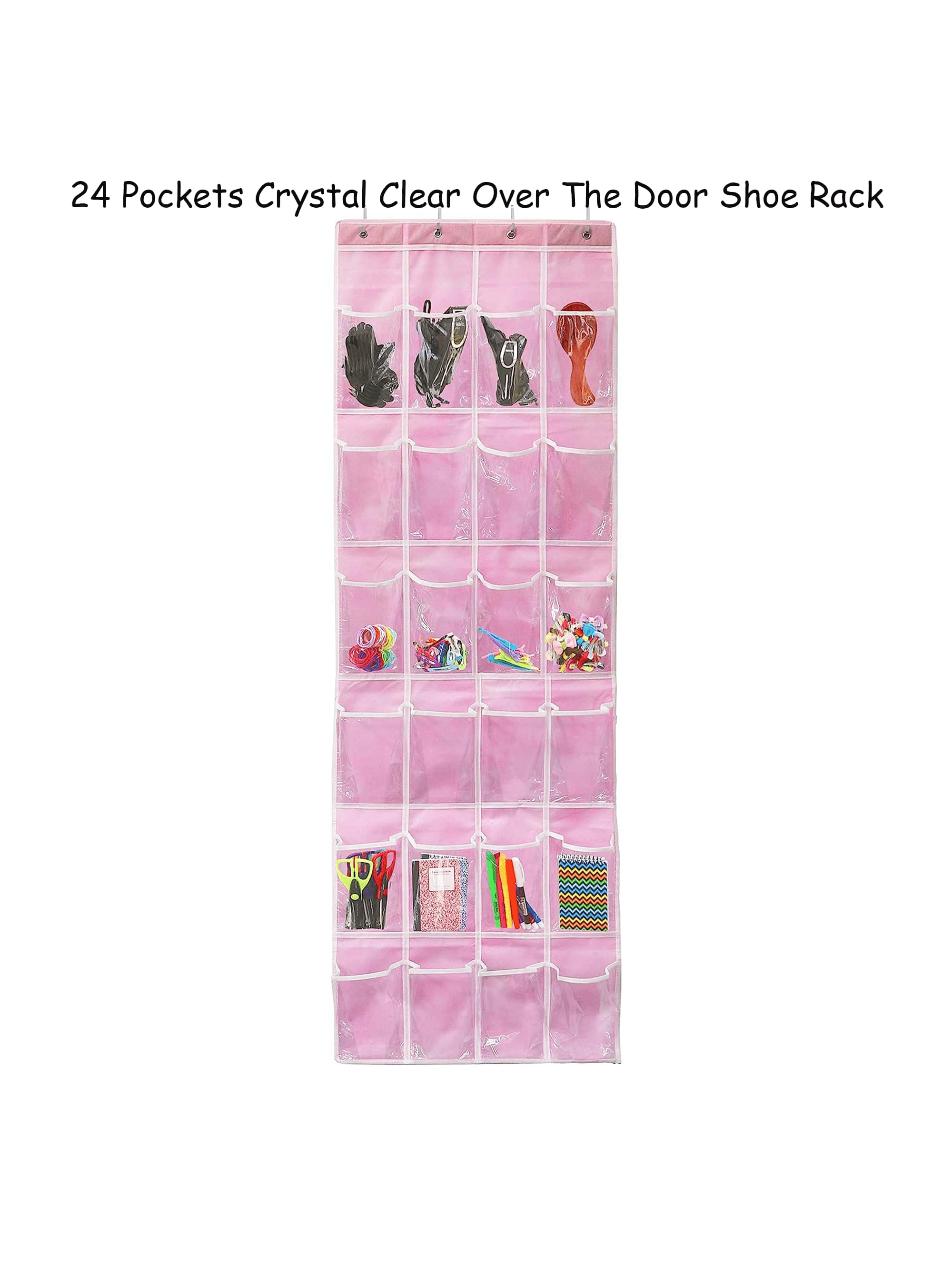 24 Pockets Crystal Clear Over The Door Shoe Rack, Hanging Shoe