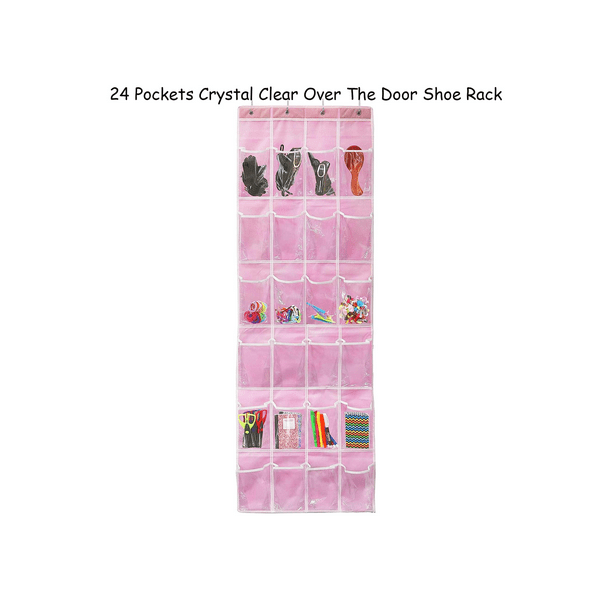 24 Pockets Crystal Clear Over The Door Shoe Rack, Hanging Shoe