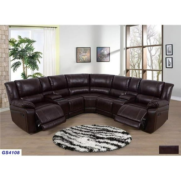 Lifestyle Furniture LSFGS4108 3 Piece Recliner Sectional Sofa Set with 2 Cup Holder Console with Lift up Storage, Bonded Leather - Brown
