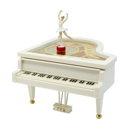 Music Treasure Box - Vintage Piano Shape w Ballerina Treasure Music Box for Children Kids White Orange