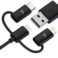 thumbnail image 3 of Tech Armor 3-in-1 Type C/Lightning/Micro USB Charging Cable - Sync/Charge Apple and Android - 3 Foot Black, 3 of 14