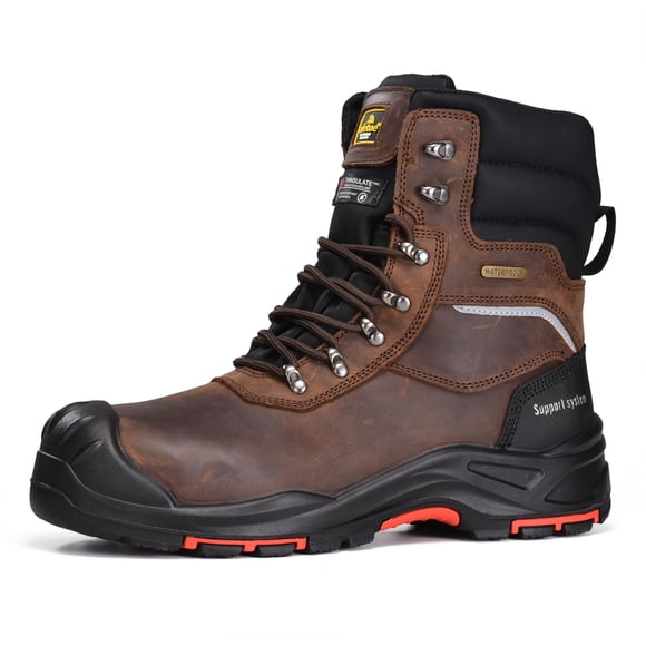 Refurbished Safetoe Men's Waterproof Cow Leather Safety Boot, 8-Inch Composite Toe, Insulated Winter Snow Work Boots, Dark Earth Neptune Stone, Wide 9, H-9552