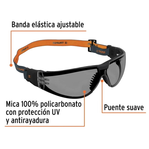 Lentes de seguridad gris con banda elastica Active Truper LEDE SN R 100293 Truper 100293 Bodega Aurrera en linea