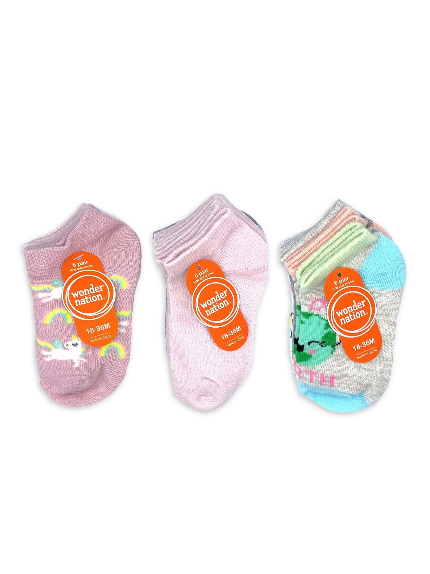 Wonder Nation Baby and Toddler Girl No- Show Socks, 18-Pack, Sizes 0M-5T