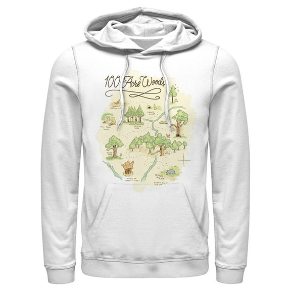 Men's Winnie the Pooh 100 Acre Woods Map  Pull Over Hoodie White X Large