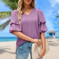 thumbnail image 4 of Blusa De Manga Corta Camiseta casual de manga abullonada doble Color sólido con cuello en V Verano para mujer (Púrpura XXL) Ygjytge para Mujer Púrpura T S, 4 of 7