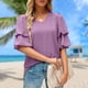 thumbnail image 4 of Blusa De Manga Corta Camiseta casual de manga abullonada doble Color sólido con cuello en V de verano para mujer (Púrpura XL) Cgtredaw para Mujer Púrpura T XL, 4 of 7