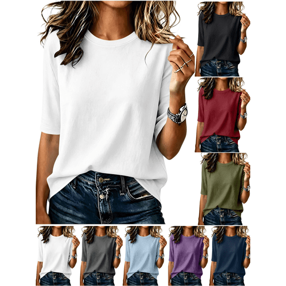 Trikvn Half Sleeve T Shirts for Women Casual Crewneck Basic Relaxed Fit Tee Summer Tees Everyday Comfy Workwear Soft Breathable Pullovers