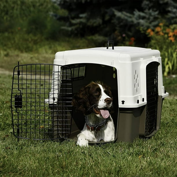 Miller Manufacturing Hard Sided Double Door Dog Pet Travel Kennel Crate Brown