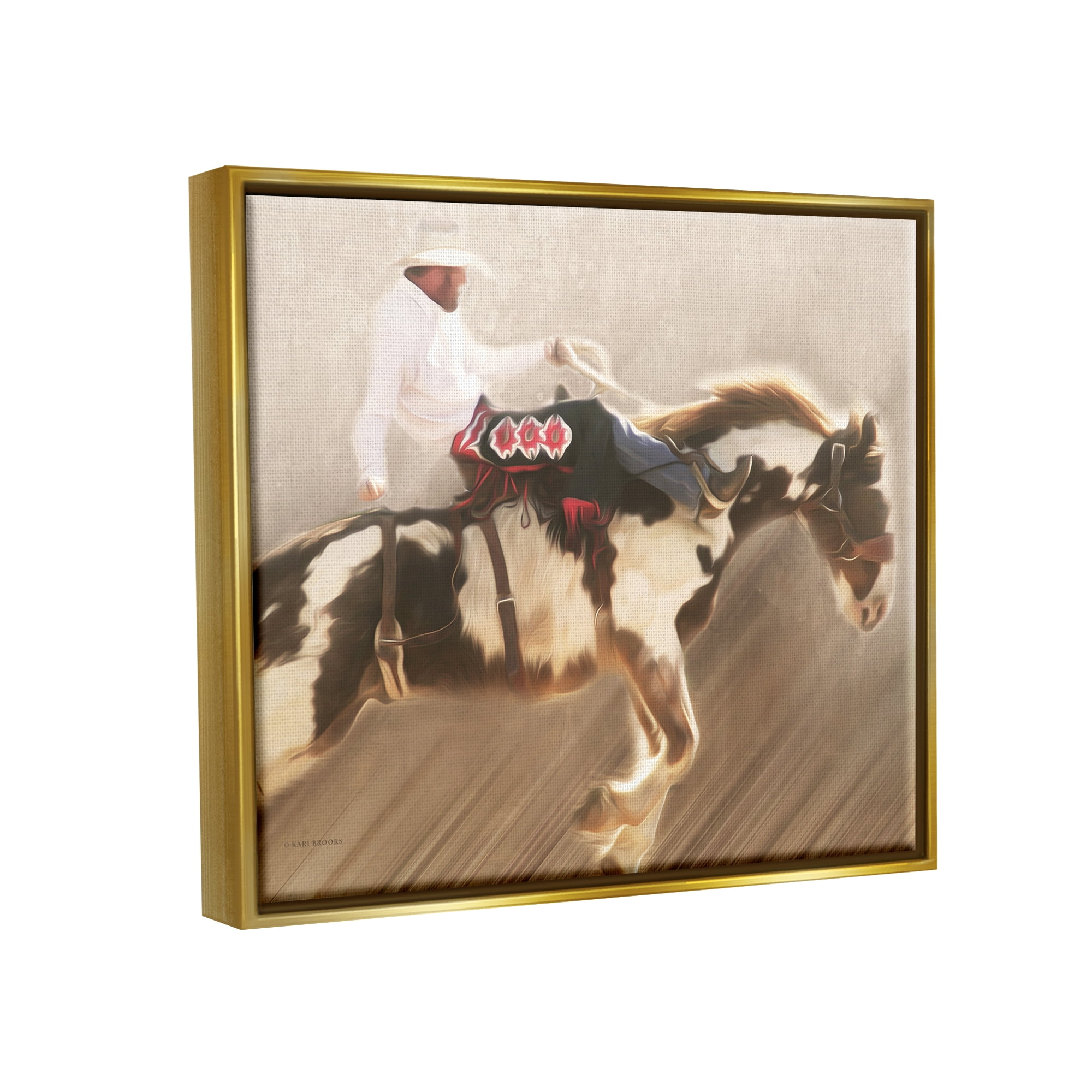 Stupell Industries Cowboy Riding Horse Animals & Insects Painting Gold Floater Framed Art Print Wall Art, 21 x 17
