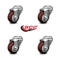 thumbnail image 2 of 3.5 Inch Maroon Polyurethane Wheel Swivel Bolt Hole Caster Set Service Caster, 2 of 2