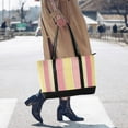thumbnail image 4 of FORMRS Canvas Laptop Tote Bag for Women with 15.6" Computer Compartments Shoulder Handbag, Pink and Yellow Striped Pattern, 4 of 7