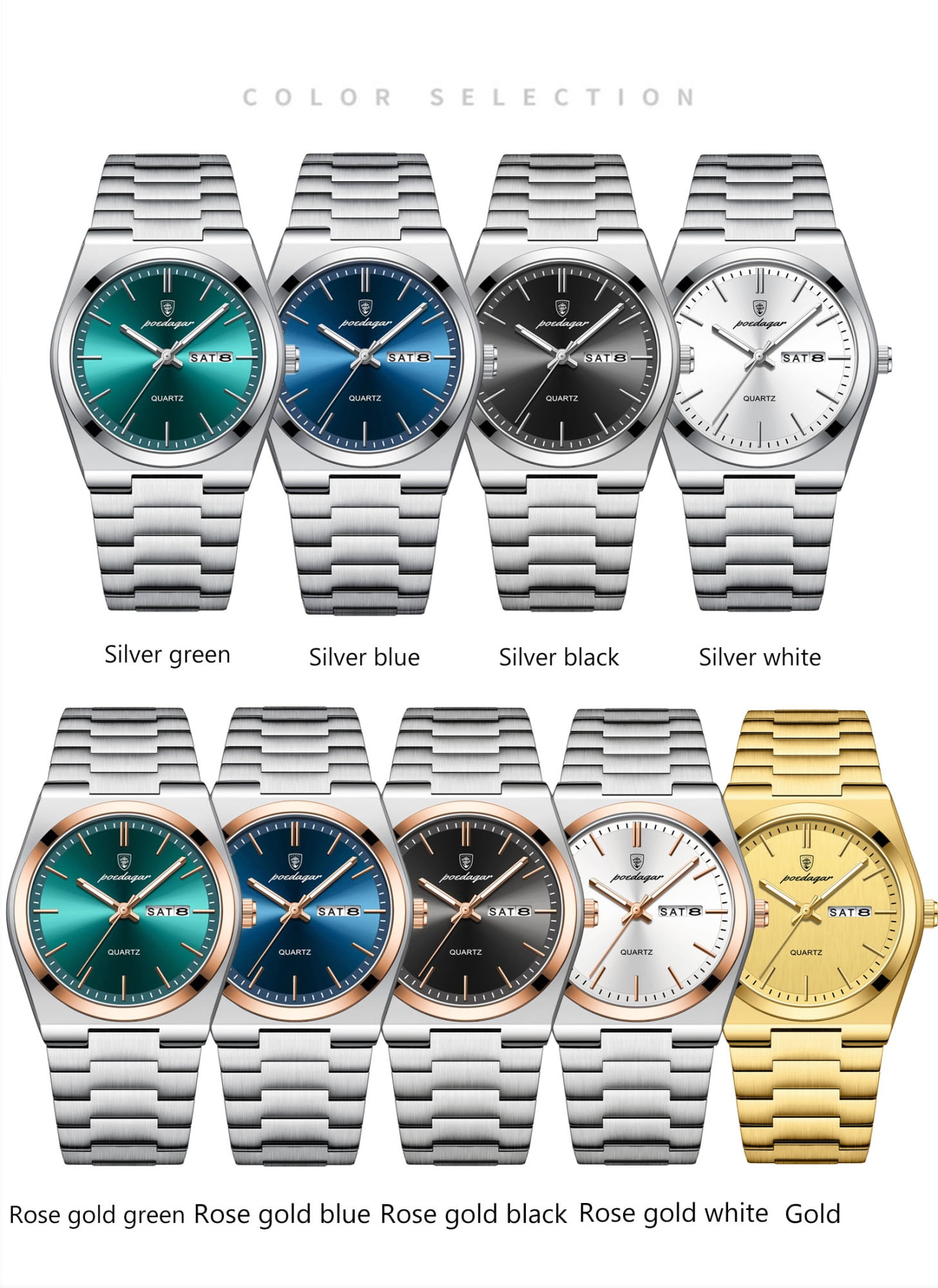 POEDAGAR Men Blue Quartz Stainless Steel Fashion Watch Analog Waterproof Luminous Date Wristwatch