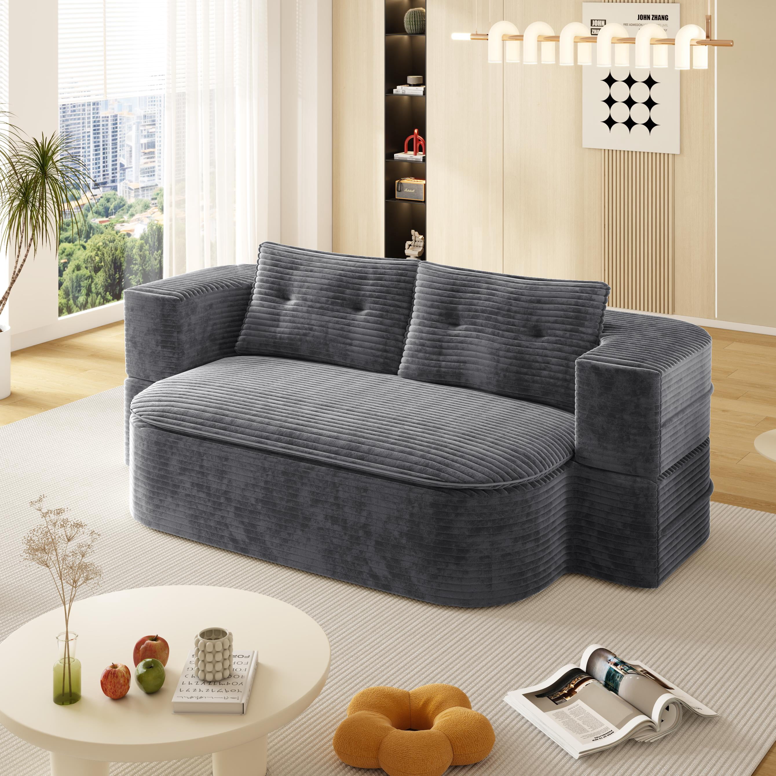 NeoKo 78" Full Size Floor Sofa, Folding Queen Sleeper Couch, Futon Loveseat Sofa, Corduroy Boneless Loveseat Couch, Fold Mattress Bed for Living Room, Guest Use, Office, Apartment, Dark Grey