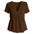 thumbnail image 6 of Turilly Peplum Fit V-Neck Tops for Women Short Sleeved Solid Color Casual Top T-Shirts with Decorative Button, 6 of 6