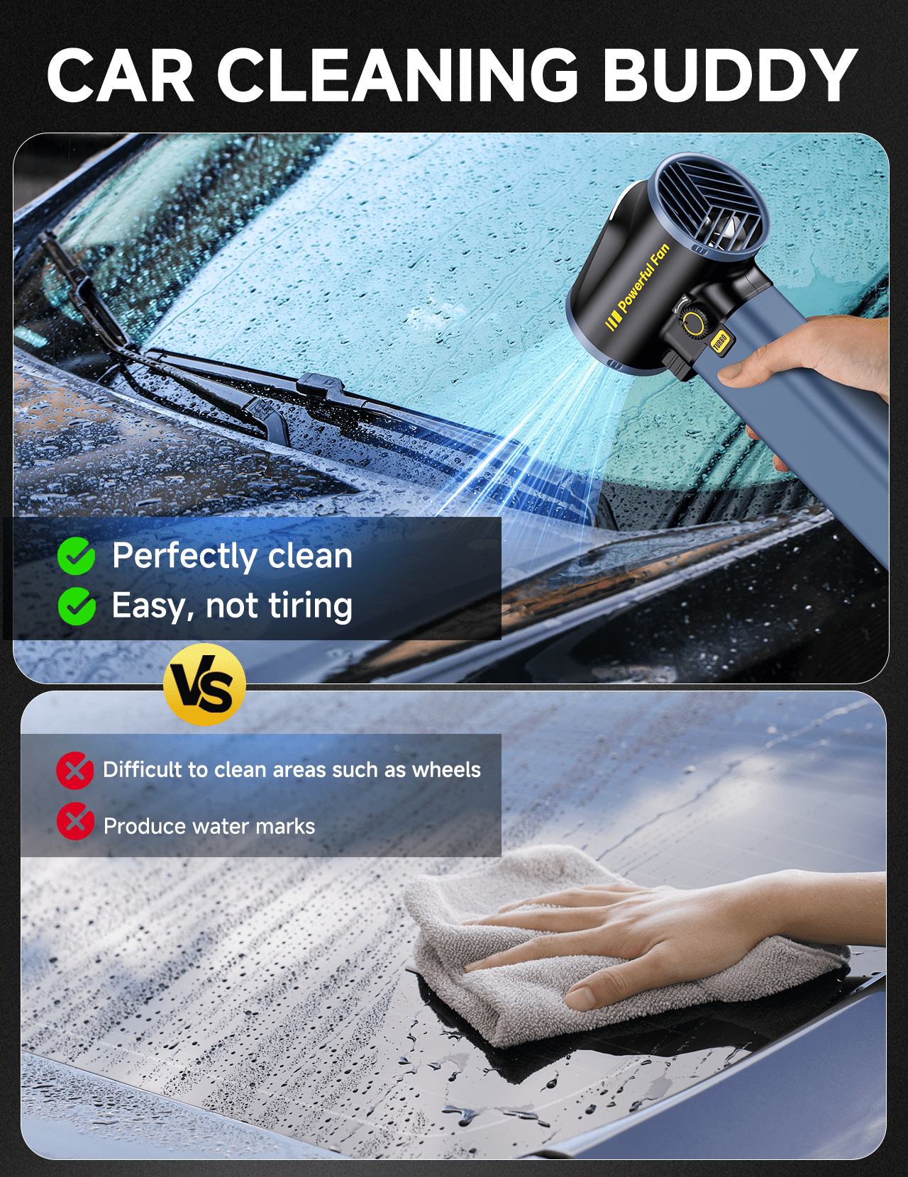 Car Dryer Fan, Cordless Leaf Blower, 64MM Handheld with 1600g Instant Thrust, Rechargeable 4000mAh Battery and Charger