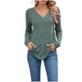 thumbnail image 2 of Women's Tops Plus Size 2X Solid Color Blouses Long Sleeved V-Neck Pullover Casual Fashion Top, 2 of 8