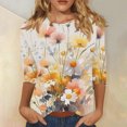 thumbnail image 2 of Wanfds Hauts à Manches 3/4 pour Femmes Mode Tendance Col Rond Manches Trois-Quarts TG, 2 of 5