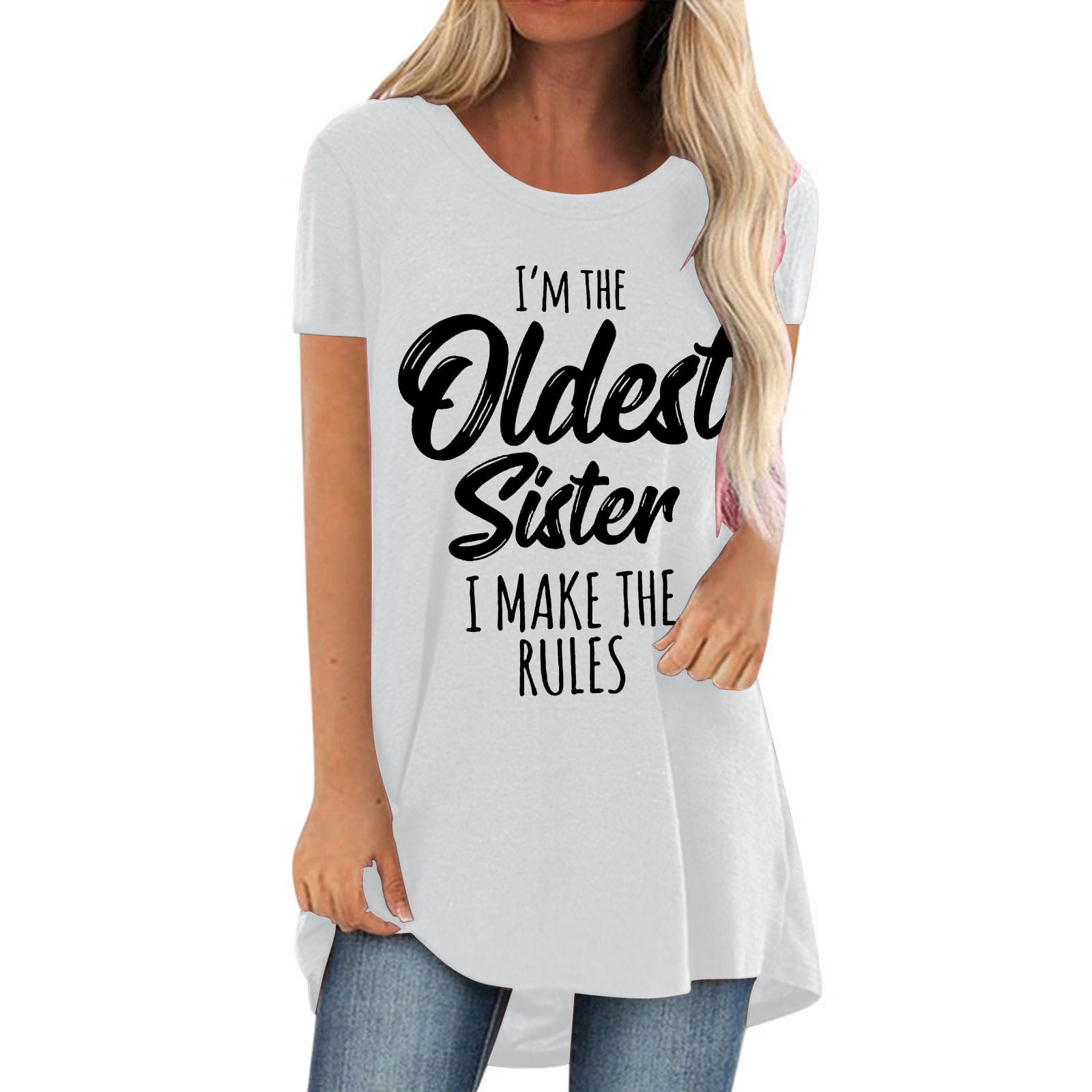 Oldest Sister T-Shirts for Women Summer Tops Casual Short Sleeve Blouses  Loose Letter Print Shirts Round Neck Tees - Walmart.com