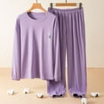 thumbnail image 2 of Elainilye Fashion PJs For Women Fleece Home Wear Casual Long Sleeved T-Shirt And Pajama Pants Two-Piece Pajamas Set Loungewear,Purple, 2 of 4
