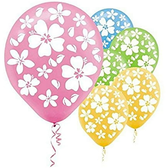 Amscan Hibiscus Party Latex Balloons, 12", 15 Ct., Multi Color